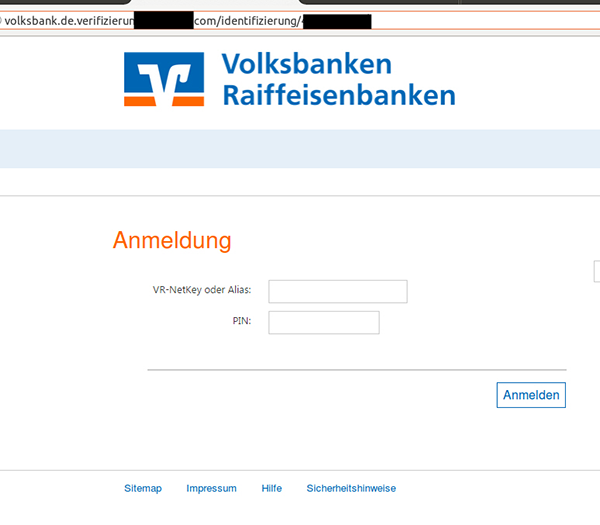 Beispiel einer Phishing-Seite mit der Aufforderung Personalausweis bzw. ec-Karte einzuscannen